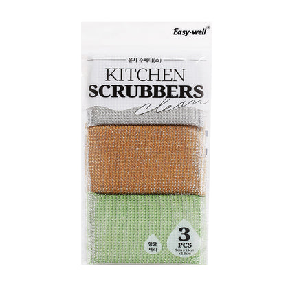 Easy Well USA Multi-Purpose Cleaning scrubbers with Free pan scrapers (2 Packs) and Metal Cleaner & Polish (1 oz. / 2 Packs) : Silver Thread Scrubber, Small, 3P