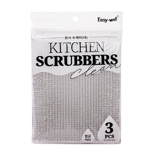 Easy Well USA Multi-Purpose Cleaning scrubbers with Free pan scrapers (2 Packs) and Metal Cleaner & Polish (1 oz. / 2 Packs) : Thread Scrubber, Large, 3P