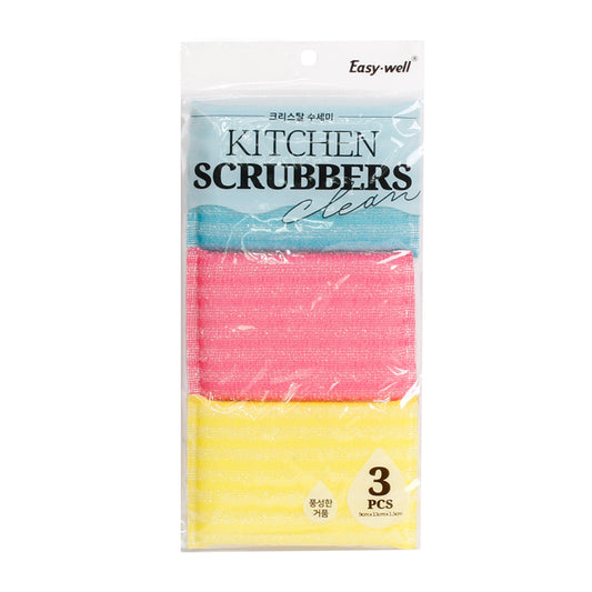 Easy Well USA Multi-Purpose Cleaning scrubbers with Free pan scrapers (2 Packs) and Metal Cleaner & Polish (1 oz. / 2 Packs) : Crystal Scrubber, 3P